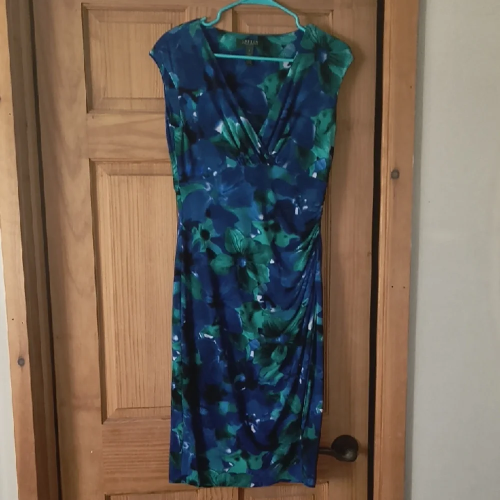 Lauren Ralph Lauren Blue and Green Floral Midi Dress - Picture 1 of 8